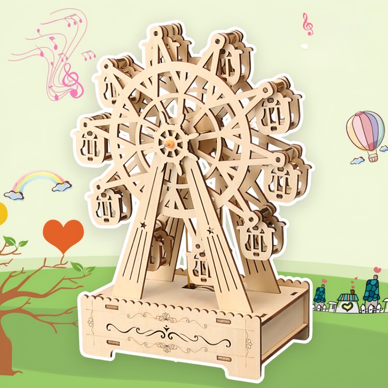 3D Wooden Mechanical Puzzle Marble Run - Drewniane puzzle 3D Obrotowe Kółko Ferris
