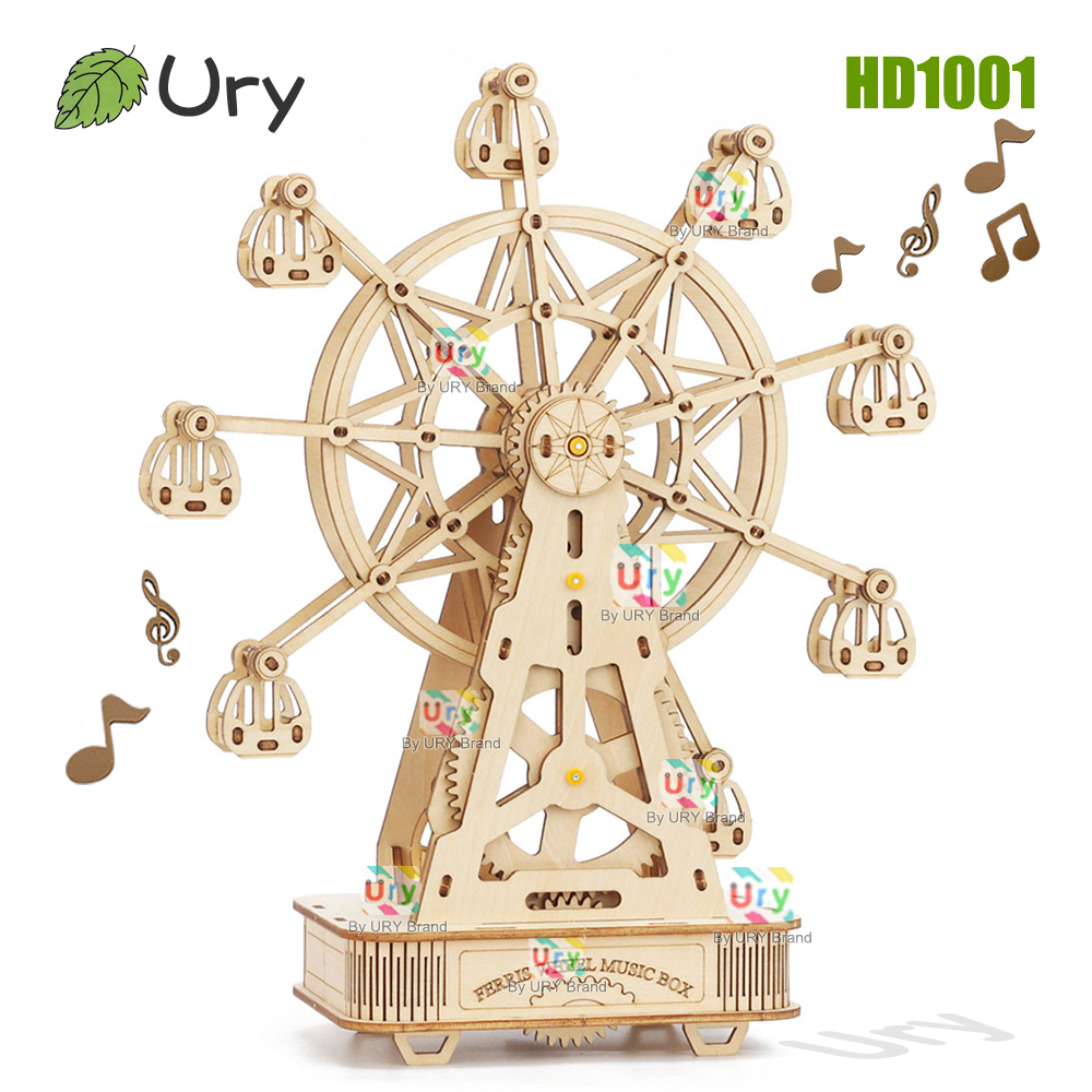 Music Box Wooden 3D Puzzle Rotating - Obrotowe, składane puzzle 3D DIY, mini