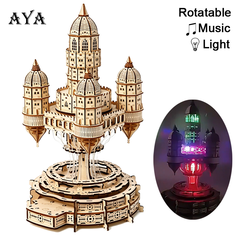 Music Box Wooden 3D Puzzle Rotating - Drewniane puzzle 3D Miasto w Niebie,