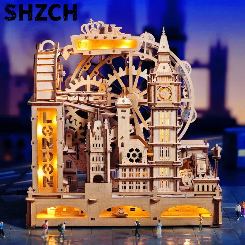 3D Wooden Mechanical Puzzle Marble Run - 3D Drewniana Układanka Marmurowa Sztafeta Zestaw