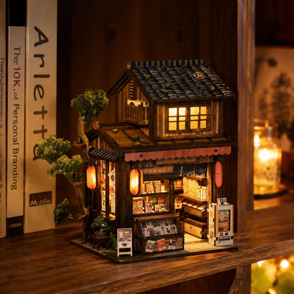Diy Miniature Dollhouse Kit Book Nook - Zestaw do samodzielnego wykonania drewnianego narożnika