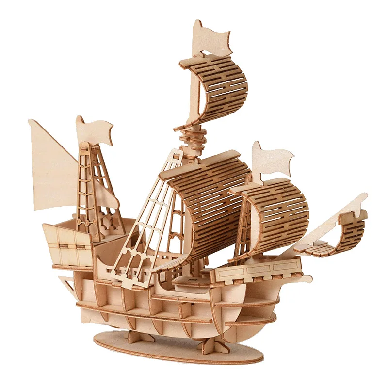 Drewniane puzzle 3D żaglówka,  – 3D Wooden Mechanical Puzzle Marble Run recenzja i cena