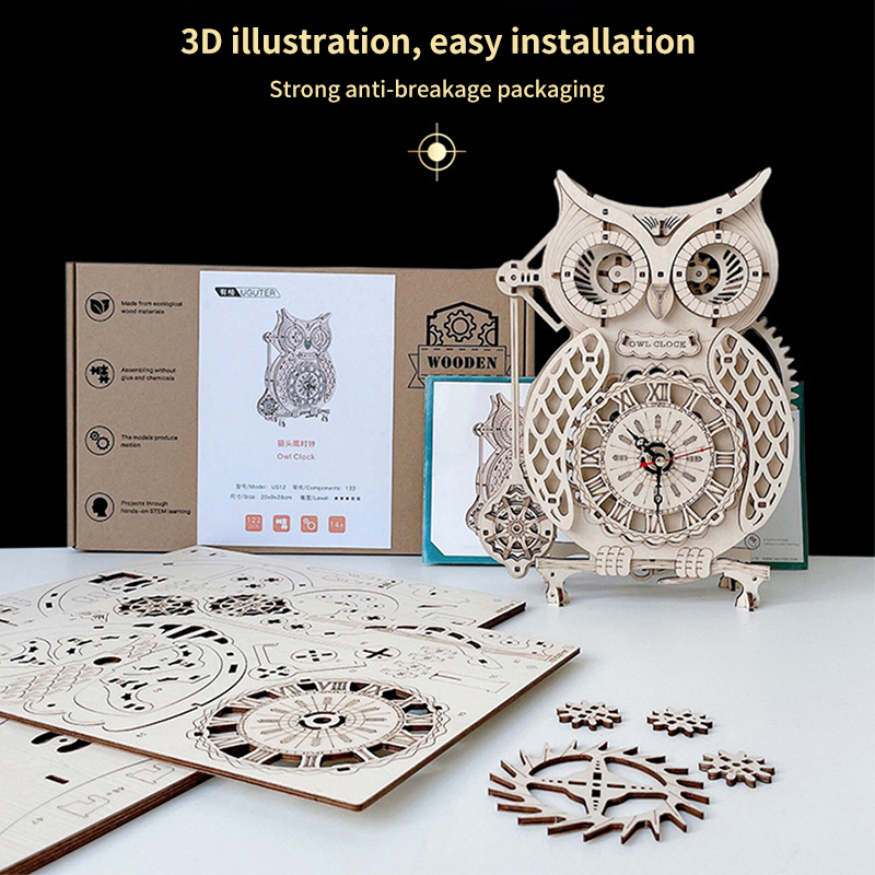 Drewniany Zegar 3D w Kształcie – Wooden Clock Puzzle Mechanical Pendulum recenzja i cena