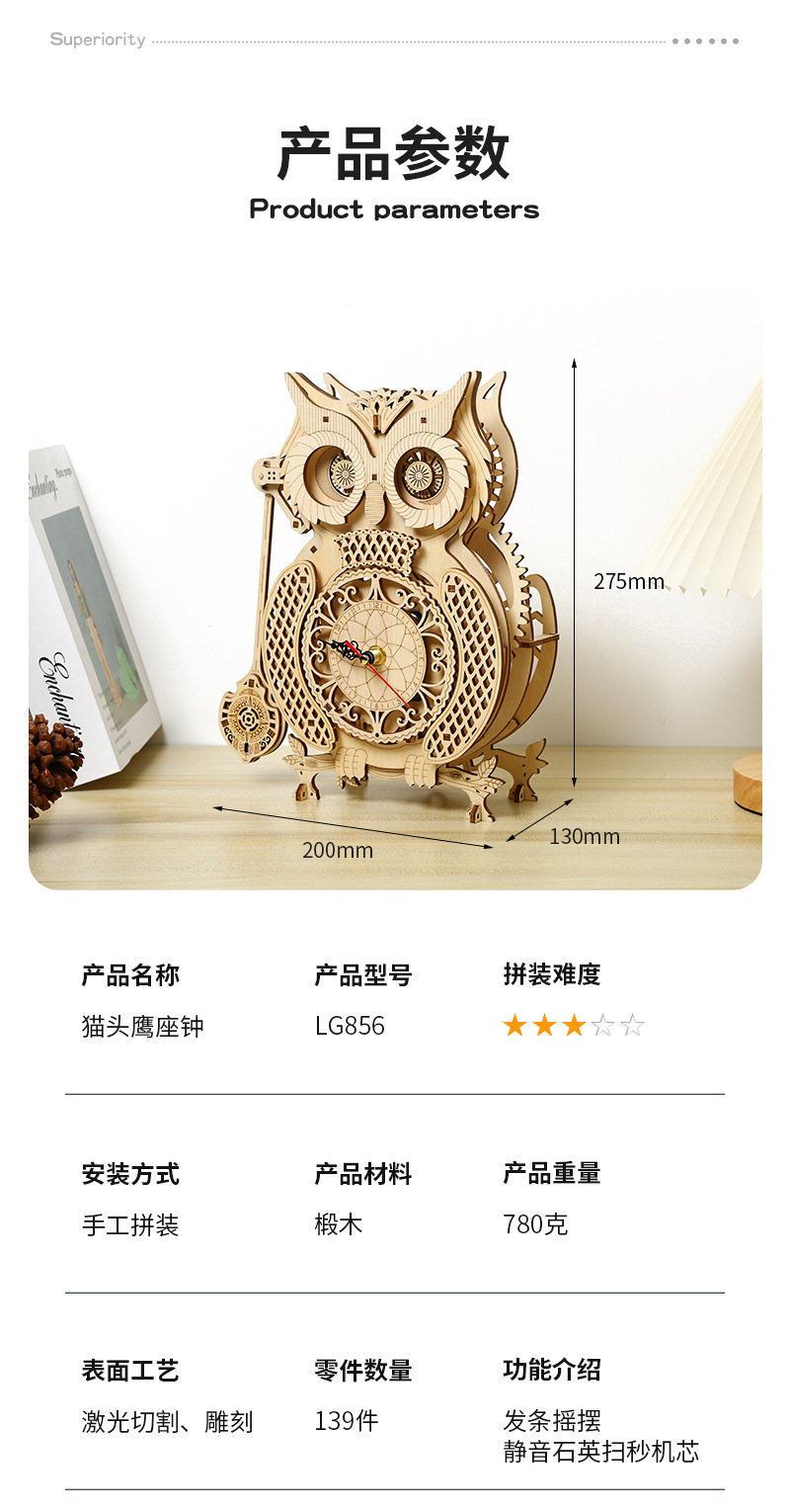 Drewniany model zegara wahadło – Wooden Clock Puzzle Mechanical Pendulum recenzja i cena