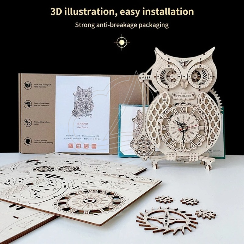 Drewniany zegar 3D w kształcie – Wooden Clock Puzzle Mechanical Pendulum recenzja i cena