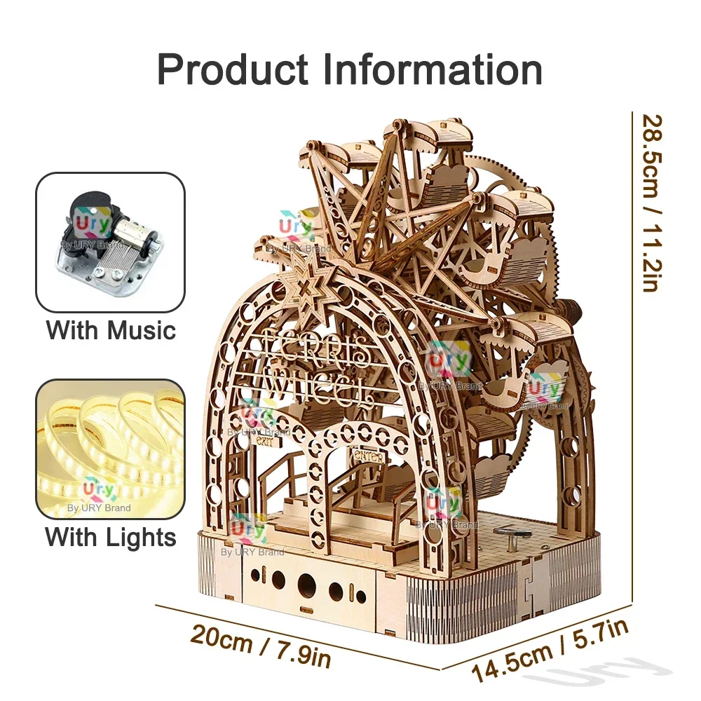 Ury 3D drewniane puzzle Led rę – Music Box Wooden 3D Puzzle Rotating recenzja i cena