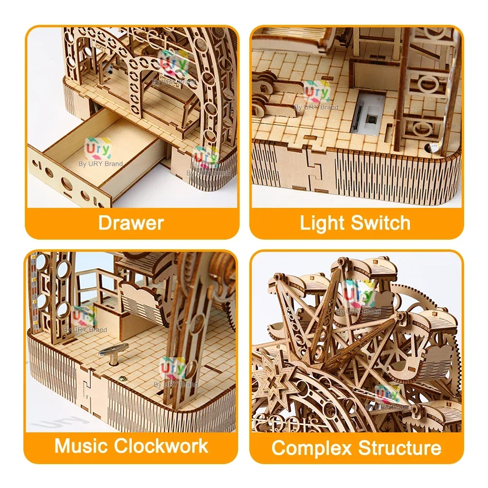 Ury 3D drewniane puzzle Led rę – Music Box Wooden 3D Puzzle Rotating recenzja i cena